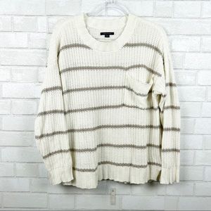 American Eagle Cotton Blend Crewneck Ribbed Striped Women's Sweater Size Medium
